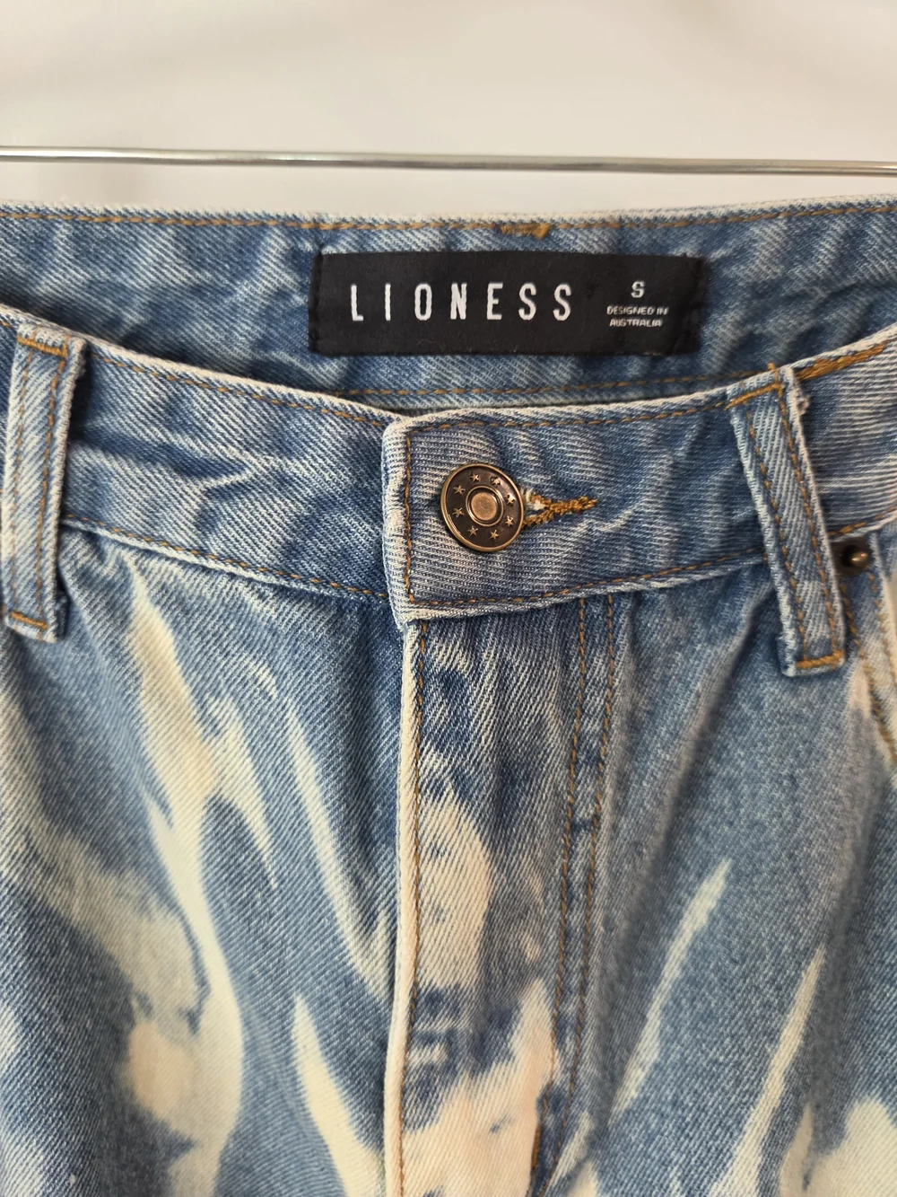 Lioness Bleach Tie Dye Straight Leg Jeans Side Slit Hem Size Small